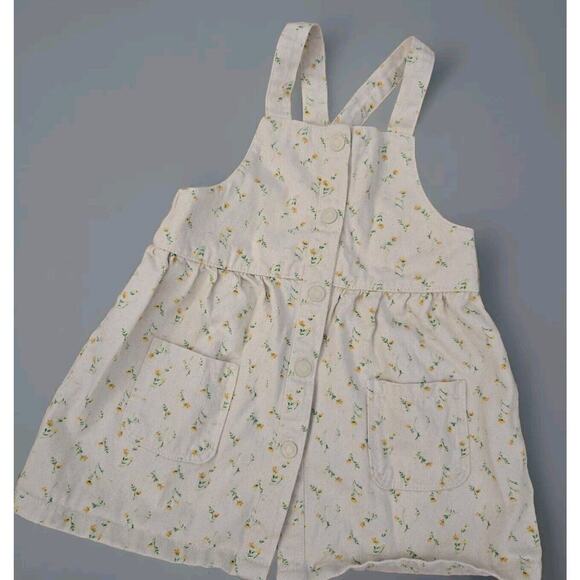 Zara Girls Light Yellow Floral Overall‎ Twill Dress 2-3years - Picture 1 of 8